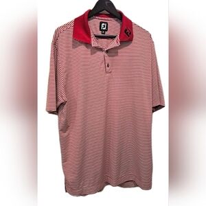 FootJoy FJ Golf Polo Mens L Red White Striped Performance Stretch Athletic Shirt